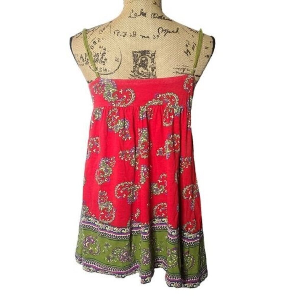 Y2K Colorful Bohemian Open Woven Trim Flowy Red Tank Top - Picture 3 of 10